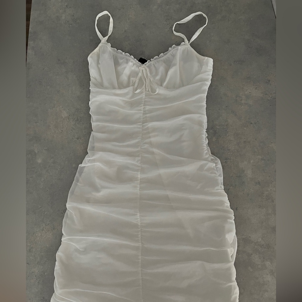 H&M White Ruched Midi Dress